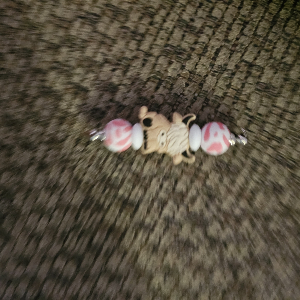 Pink and White Beaded Key Holder